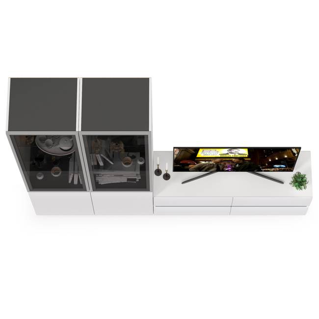 Стенка для гостиной со стеклянными фасадами Сидней № 11 цвет белый/чёрный/фасады МДФ белый глянец Стенка для гостиной со стеклянными фасадами Сидней № 11 цвет белый/чёрный/фасады МДФ белый глянец