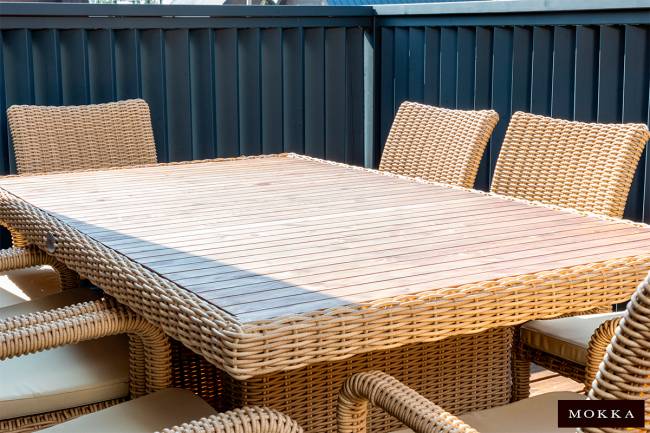 MOKKA BELLA стол прямоугольный с деревянной столешницей, соломенный