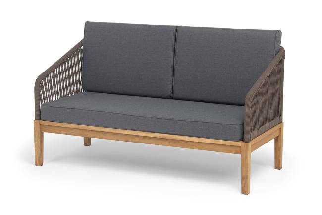 "Канны" диван 2-местный плетеный из роупа, основание дуб, роуп коричневый круглый, ткань темно-серая 027 NEW "Канны" диван 2-местный плетеный из роупа, основание дуб, роуп коричневый круглый, ткань темно-серая 027 NEW