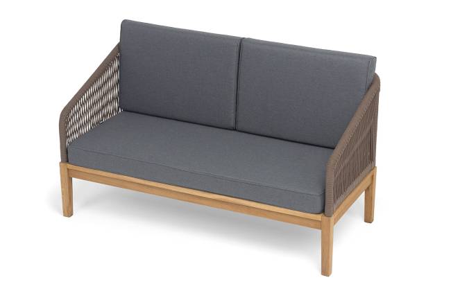 "Канны" диван 2-местный плетеный из роупа, основание дуб, роуп коричневый круглый, ткань темно-серая 027 NEW "Канны" диван 2-местный плетеный из роупа, основание дуб, роуп коричневый круглый, ткань темно-серая 027 NEW