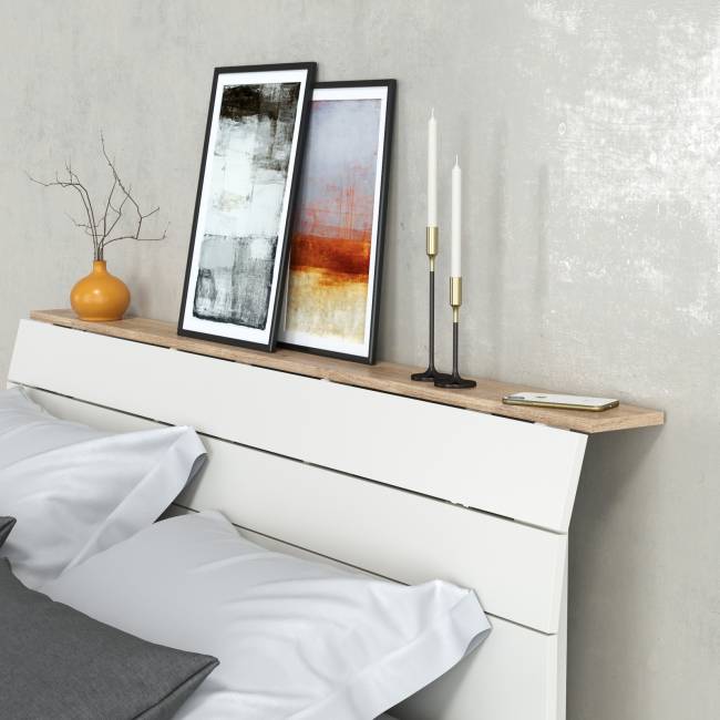 Двуспальная кровать Муссон с ортопедическим основанием цвет белый/дуб эндгрейн элегантный