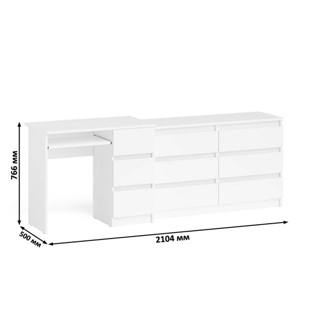 Комод Мори МК-1200 6 ящиков и компьютерный стол МС-6 три ящика справа цвет белый Комод Мори МК-1200 6 ящиков и компьютерный стол МС-6 три ящика справа цвет белый