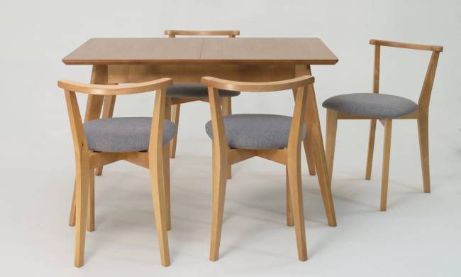 Стол Сканди 120 натур со стульями Франк натур рогожка серый Стол Сканди 120 натур со стульями Франк натур рогожка серый