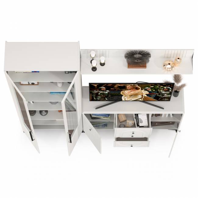 Комод с сервантом и навесной полкой Валенсия цвет белый шагрень