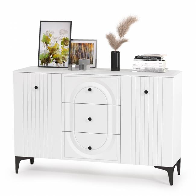 Комод с сервантом и навесной полкой Валенсия цвет белый шагрень