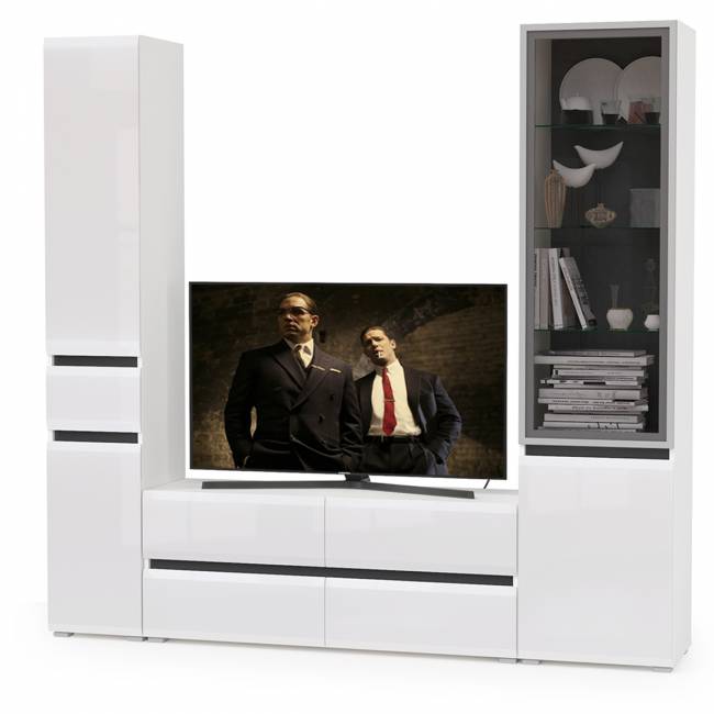 Сидней комплектация № 24 цвет белый/чёрный/фасады МДФ белый глянец Сидней комплектация № 24 цвет белый/чёрный/фасады МДФ белый глянец