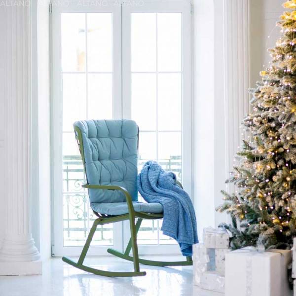 Кресло-качалка пластиковое с подушкой Folio агава, голубой 720х810-925х1190-1125 мм