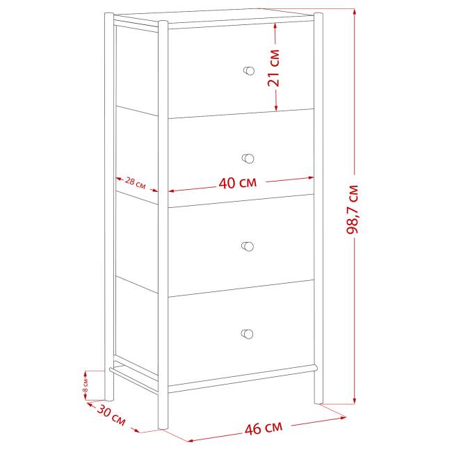 Комод Leset Хайди 4 ящика Чёрный Чёрный