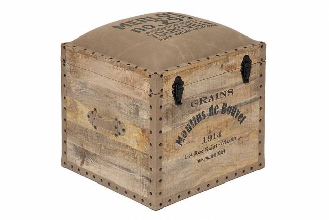 Пуф - сундук Secret De Maison PERRET (mod. M-540 ) дерево манго/ткань хлопок, 45*45*50, натуральный, ткань: винтаж натуральный дерево манго/ткань хлопок