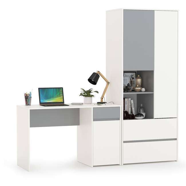 Стол рабочий со шкафом для одежды Торонто цвет белый шагрень/стальной серый Стол рабочий со шкафом для одежды Торонто цвет белый шагрень/стальной серый