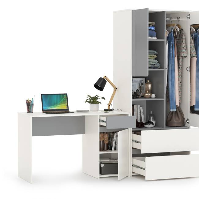 Стол рабочий со шкафом для одежды Торонто цвет белый шагрень/стальной серый Стол рабочий со шкафом для одежды Торонто цвет белый шагрень/стальной серый