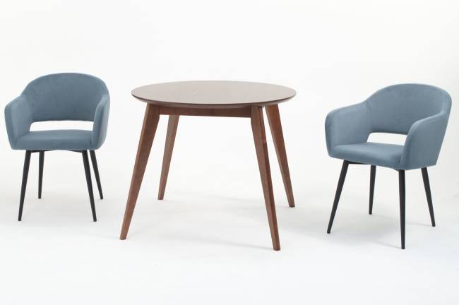 Стол Сканди К 100 орех с креслами Пичч велюр синий Стол Сканди К 100 орех с креслами Пичч велюр синий