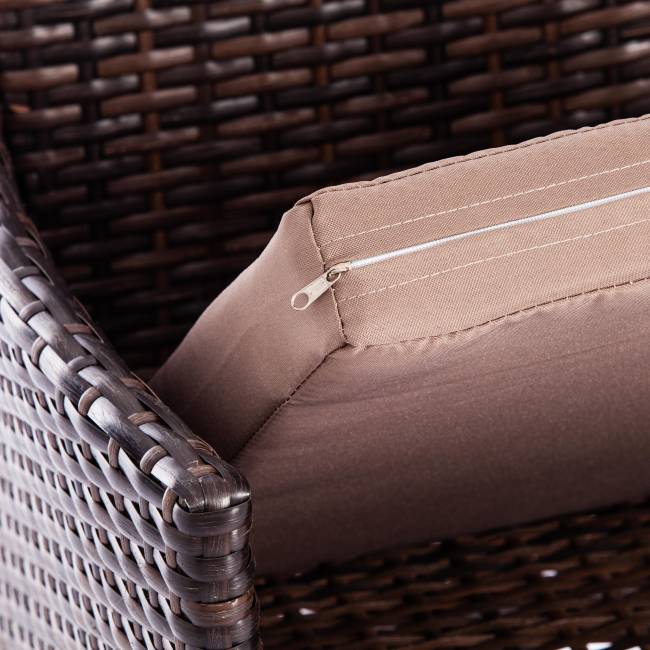 Лаундж сет [диван+2кресла+столик+подушки] (мод.210013 А) пластиковый ротанг, 107х60х83см/60х60х83см/79,5х45,5х34см, темно-коричневый, ткань DB-18 серый темно-коричневый, ткань DB-18 серый пластиковый ротанг