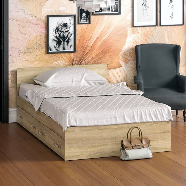 Кровать с ящиками Стандарт 1200 цвет дуб сонома