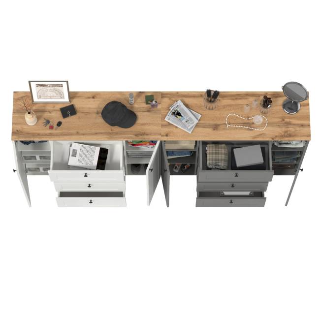 Два больших комода Остин цвет белый шагрень/серый графит/дуб крафт золотой