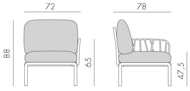 Модуль правый/левый пластиковый с подушками Komodo Elemento Terminale DS/SX тортора, розовый 720х780х880 мм Модуль правый/левый пластиковый с подушками Komodo Elemento Terminale DS/SX тортора, розовый 720х780х880 мм