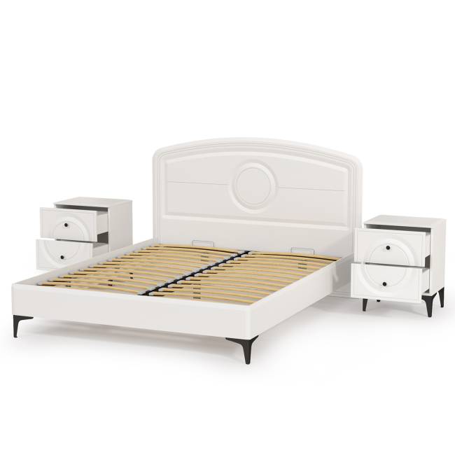 Кровать 1600 с ортопедическим основанием Валенсия и две тумбочки цвет белый шагрень Кровать 1600 с ортопедическим основанием Валенсия и две тумбочки цвет белый шагрень