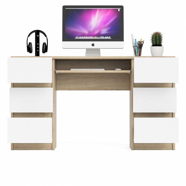 Компьютерный стол с двумя тумбами Мори МС-2 цвет дуб сонома/белый Компьютерный стол с двумя тумбами Мори МС-2 цвет дуб сонома/белый