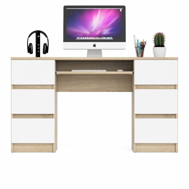 Компьютерный стол с двумя тумбами Мори МС-2 цвет дуб сонома/белый Компьютерный стол с двумя тумбами Мори МС-2 цвет дуб сонома/белый
