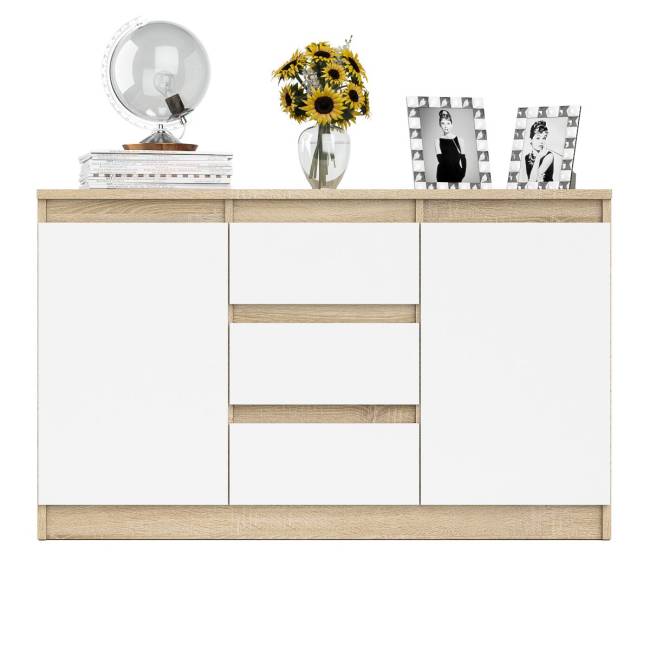 Комод-тумба три ящика и две дверки Мори МК1200.3 цвет дуб сонома/белый
