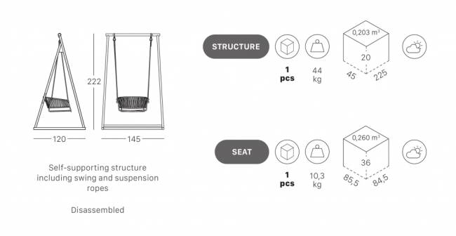 Качели плетеные Lisa Swing антрацит, ментоловый 1450х1200х2220 мм