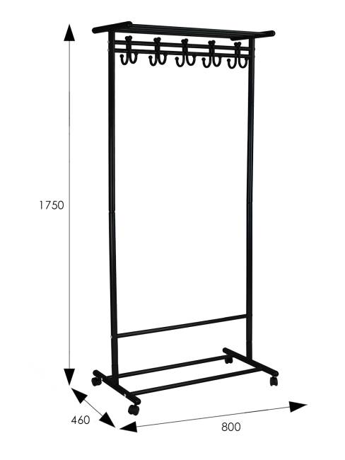 Вешалка напольная на колесах М 9 чёрный с крючками