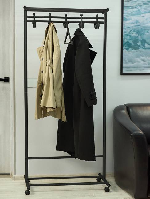 Вешалка напольная на колесах М 9 чёрный с крючками