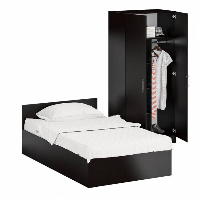 Кровать односпальная 1200 со шкафом для одежды 2-х створчатым Стандарт цвет венге Кровать односпальная 1200 со шкафом для одежды 2-х створчатым Стандарт цвет венге
