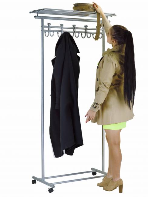 Вешалка напольная на колесах М 9 металлик с крючками