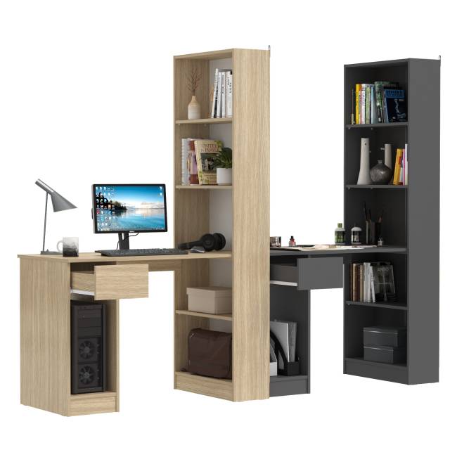 Столы компьютерные со стеллажами - комплект из двух штук Лайт 10.01 цвет плэйн/тёмно-серый Столы компьютерные со стеллажами - комплект из двух штук Лайт 10.01 цвет плэйн/тёмно-серый