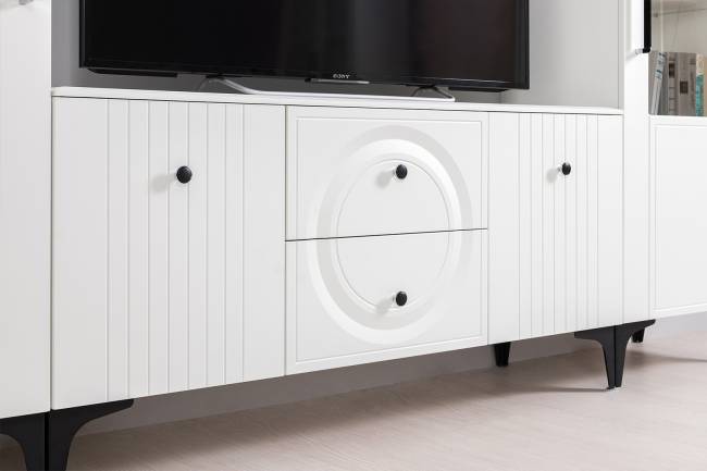 Два серванта и тумба под аппаратуру Валенсия цвет белый шагрень