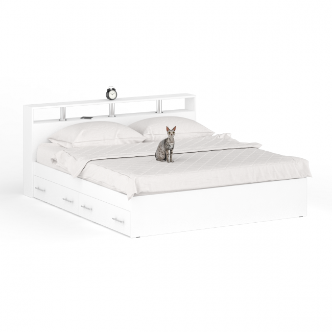 Кровать с ящиками 1800 Камелия + две тумбы цвет белый