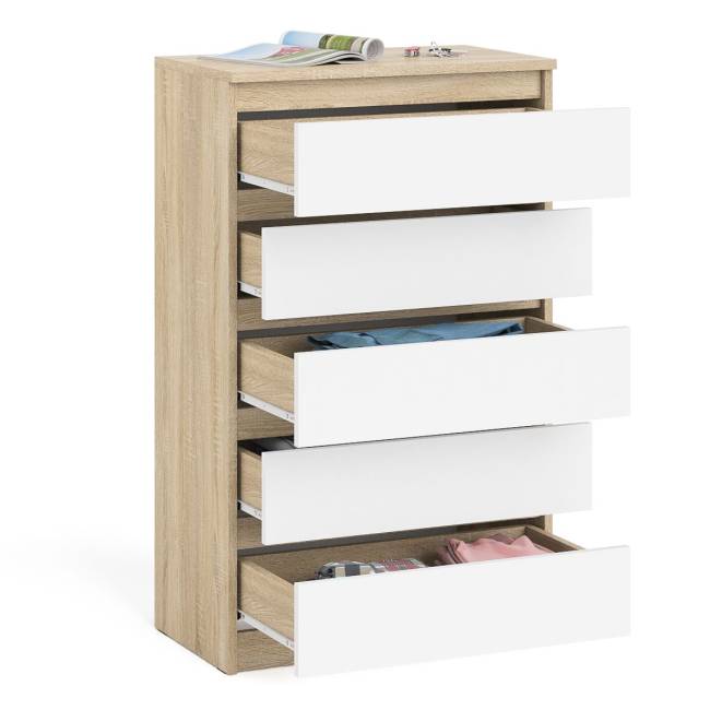 Узкий комод пять ящиков Мори МК700.5 цвет дуб сонома/белый