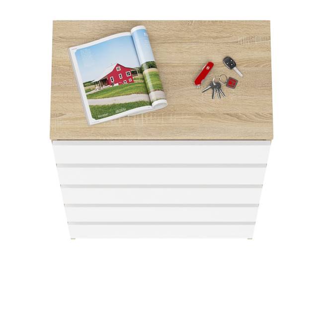 Узкий комод пять ящиков Мори МК700.5 цвет дуб сонома/белый