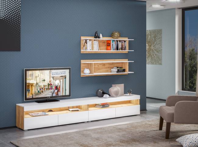 Тумба под ТВ Альба цвет дуб крафт золотой/белый премиум Тумба под ТВ Альба цвет дуб крафт золотой/белый премиум