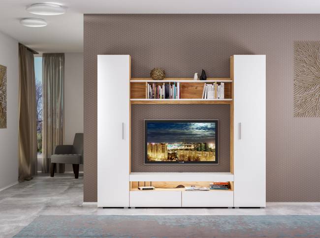 Тумба под ТВ Альба цвет дуб крафт золотой/белый премиум Тумба под ТВ Альба цвет дуб крафт золотой/белый премиум